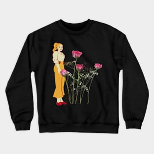 Yellow girl and Red rose t-shirt Crewneck Sweatshirt